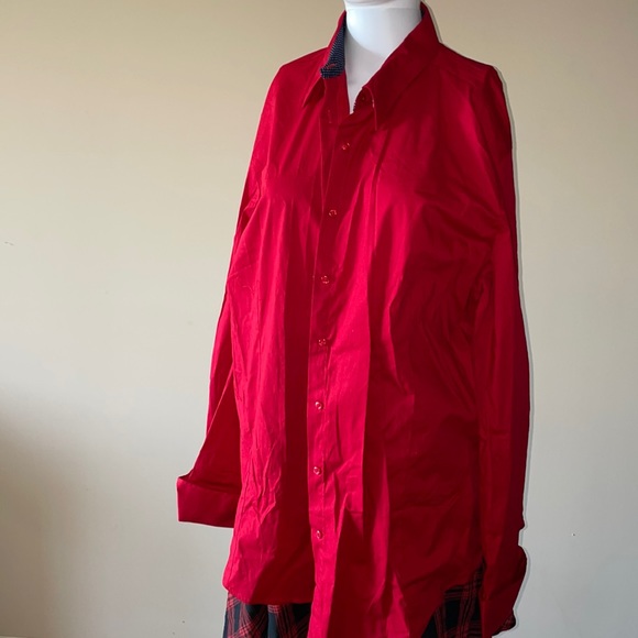 red cotton long sleeve button down shirt French cuffs women’s XXL New - Picture 2 of 9